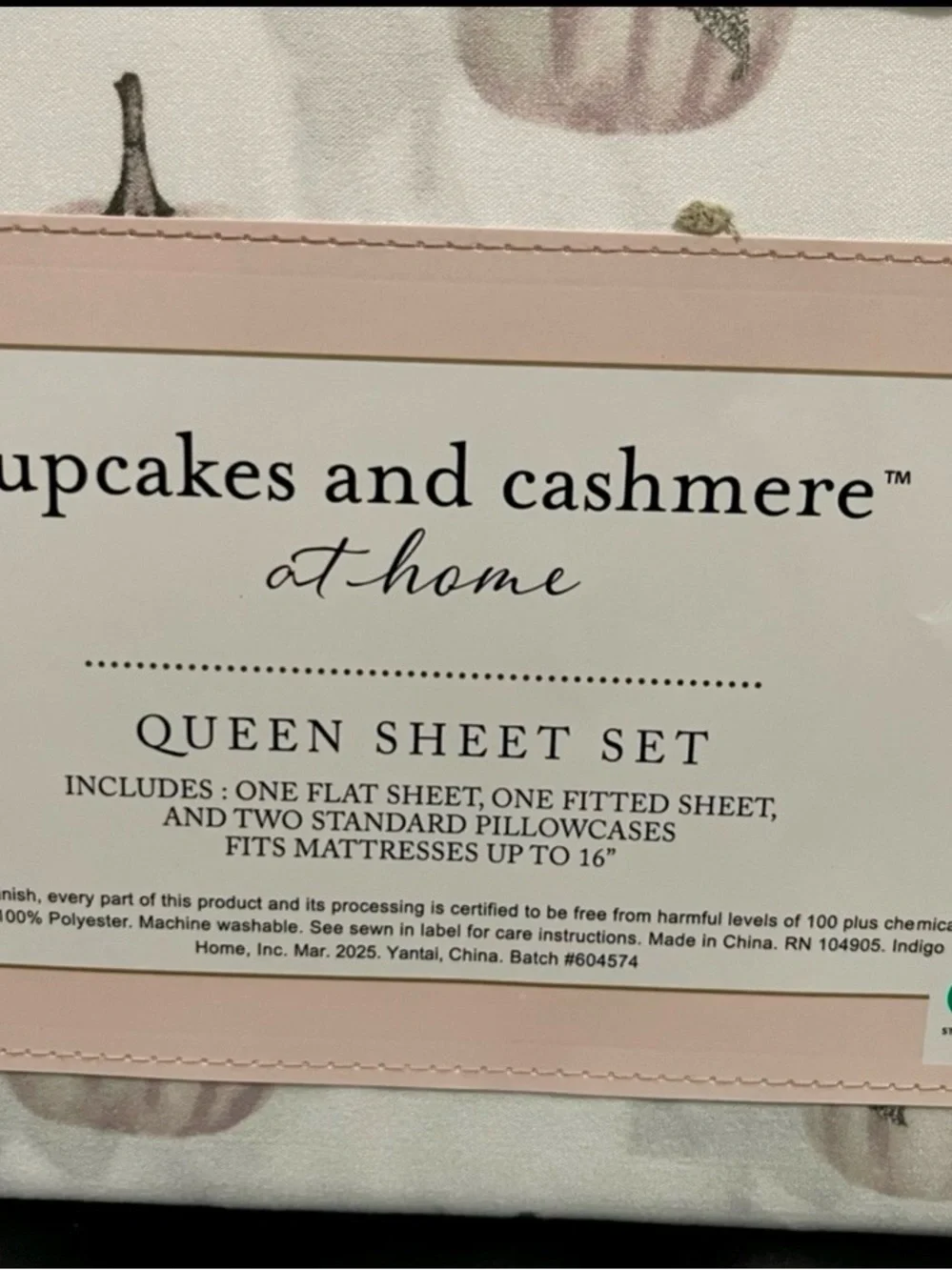 Halloween CUPCAKES & CASHMERE Pumpkin Lace Bow Queen Sheet Set